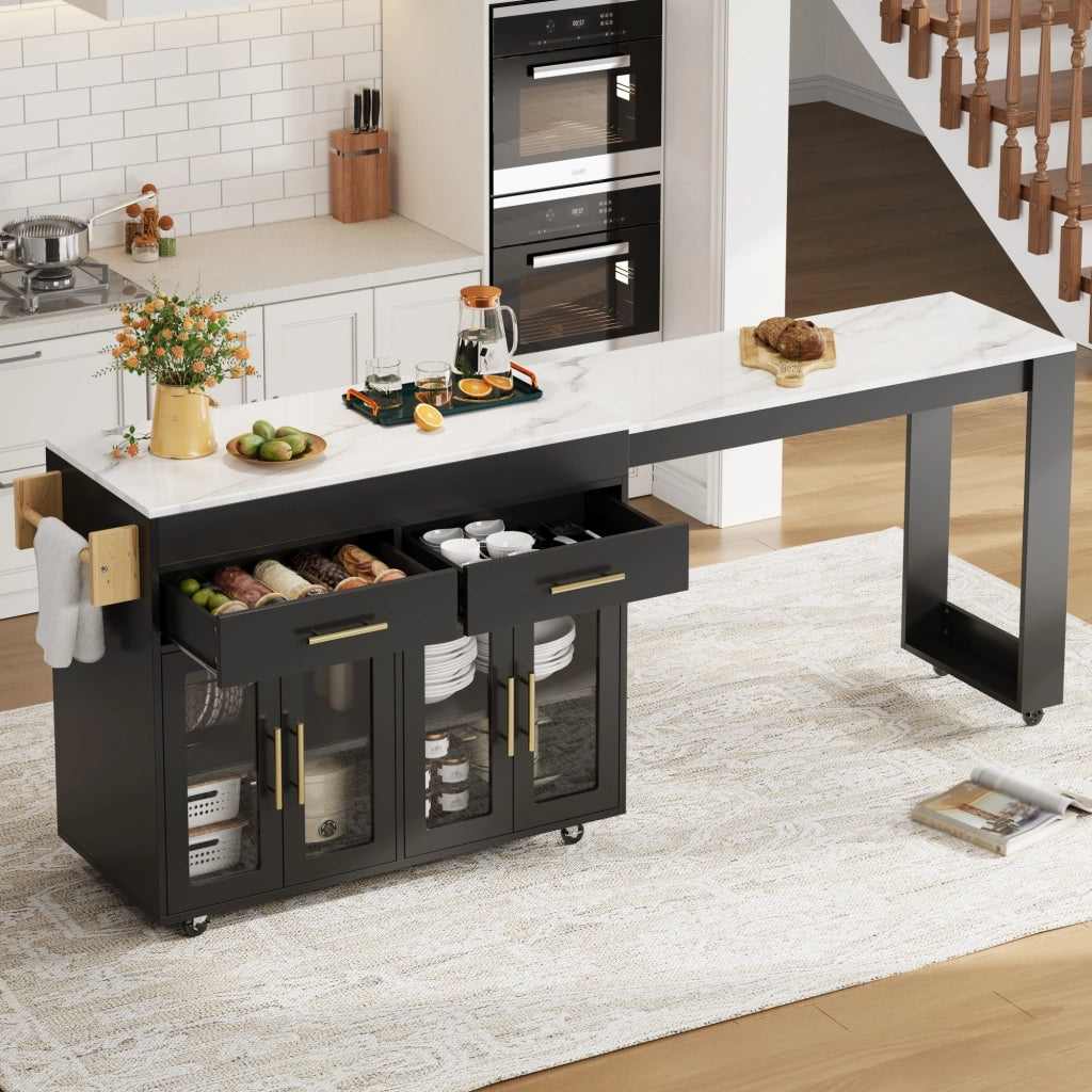 ISOLA CUCINA Estensibile 132,5-217 x 50 x 93 cm MDF Nero
