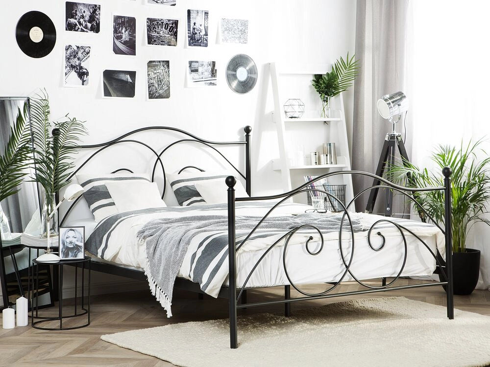 Letto matrimoniale 140 x 200 cm Rete a doghe con struttura in metallo Nero Retro