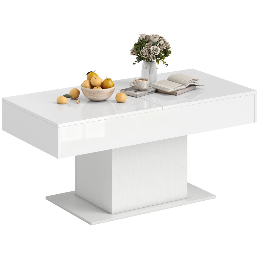 Tavolino da Caff¨¨ Estensibile con Vano Contenitore Moderno, 108-178.5x53x49 cm, Bianco Lucido
