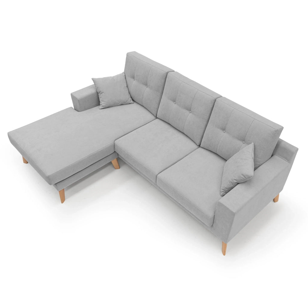 Danish Divano angolare REVERSIBILE in tessuto morbido impermeabile T02 237 cm grigio chiaro