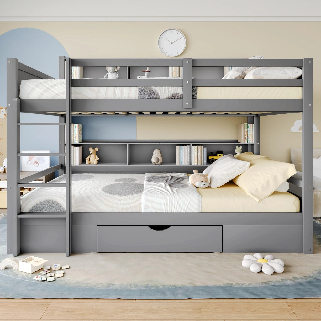 LETTO A CASTELLO 90x200 cm Grigio con cassetto e vani contenitore