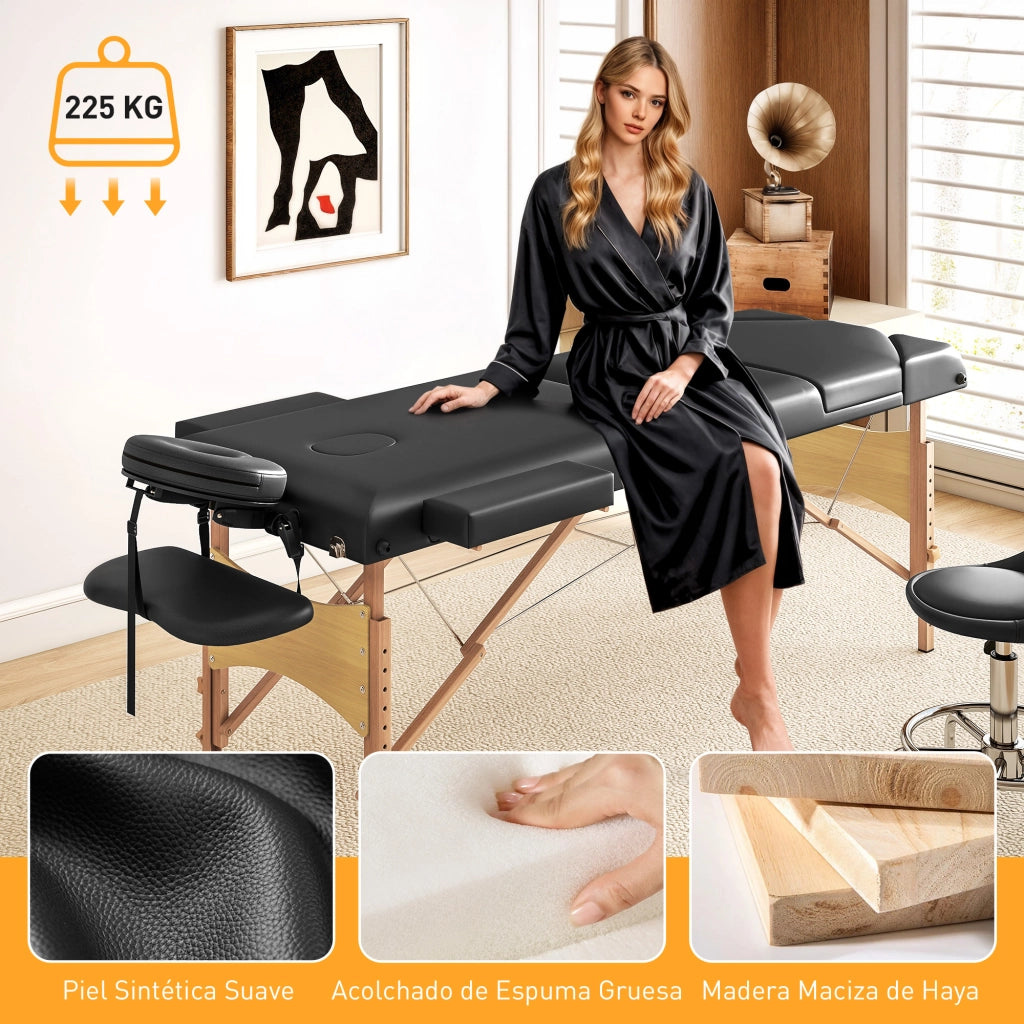 Letto reclinabile in legno con testiera regolabile e 3 zone massaggianti ¨C zephmum ¨C 215x60x62-89 cm nero