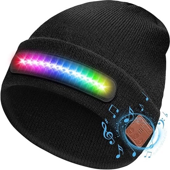 Casco Bluetooth con LED RGB - Bluetooth 5.4 + Ricarica USB + 4 Modalità Luce - Caldo Invernale / Altoparlante Stereo