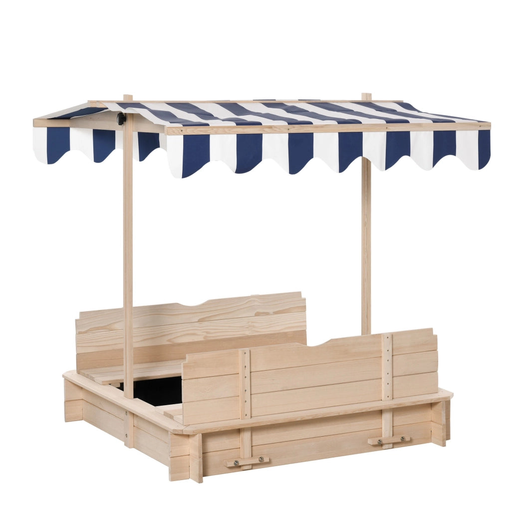 Sabbiera per Bambini in Legno con Tettuccio e Panca ¨C zephmum ¨C 106x106x115 cm Bianco e Blu