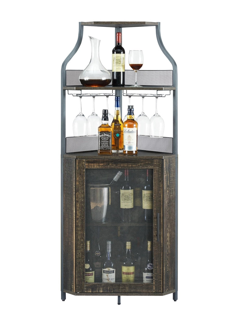 Mobile Bar Angolare Portabottiglie Marrone Bruciato in Metallo e MDF, 154cm