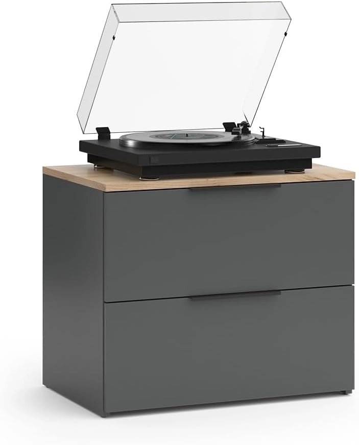 Credenza Wido, Antracite, 60 x 50 cm con 2 cassetti, per riporre abiti e oggetti di uso quotidiano