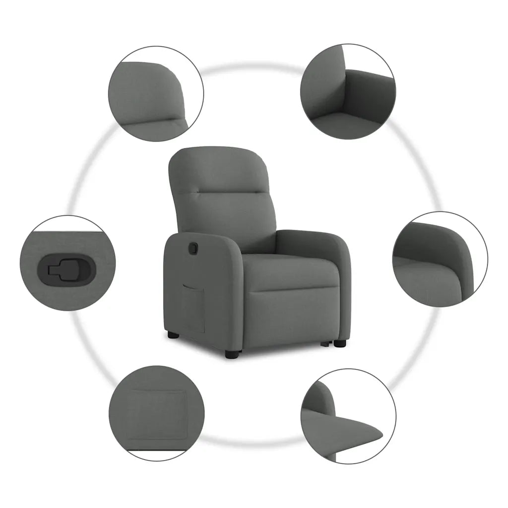 Poltrona | Sedia Relax Alzapersona Reclinabile Grigio Scuro in Tessuto
