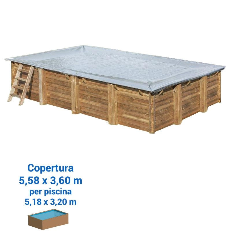 Copertura Invernale 10,58 X 4,67 M Per Piscina Rettangolare In Legno Gre Di 10,18 X 4,27 M Dimensione piscina: 5.18 X 3.20 m