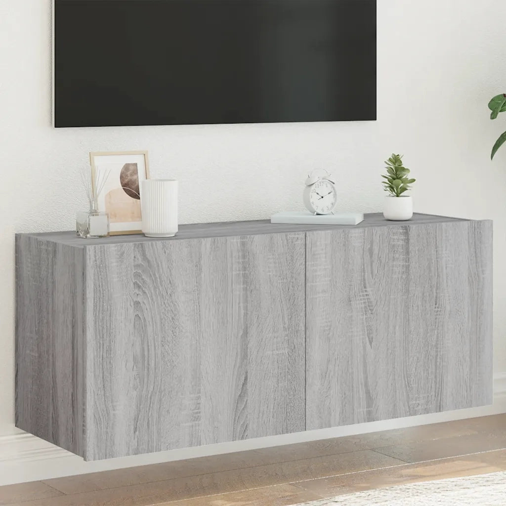 Mobile TV a Parete con Luci LED-Mobile TV a Muro Grigio Sonoma 100x35x41 cm