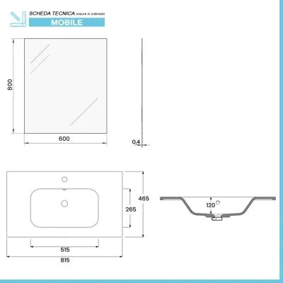 Mobile bagno sospeso 80 cm noce gold con lavabo e specchio Dafne