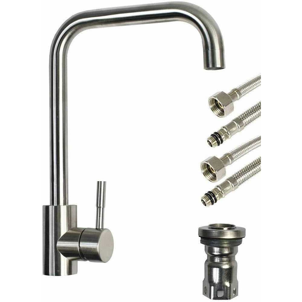 Trade Shop - Rubinetto Lavello Cucina Canna Alta Quadrata Miscelatore Ottone Satinato 52813 -