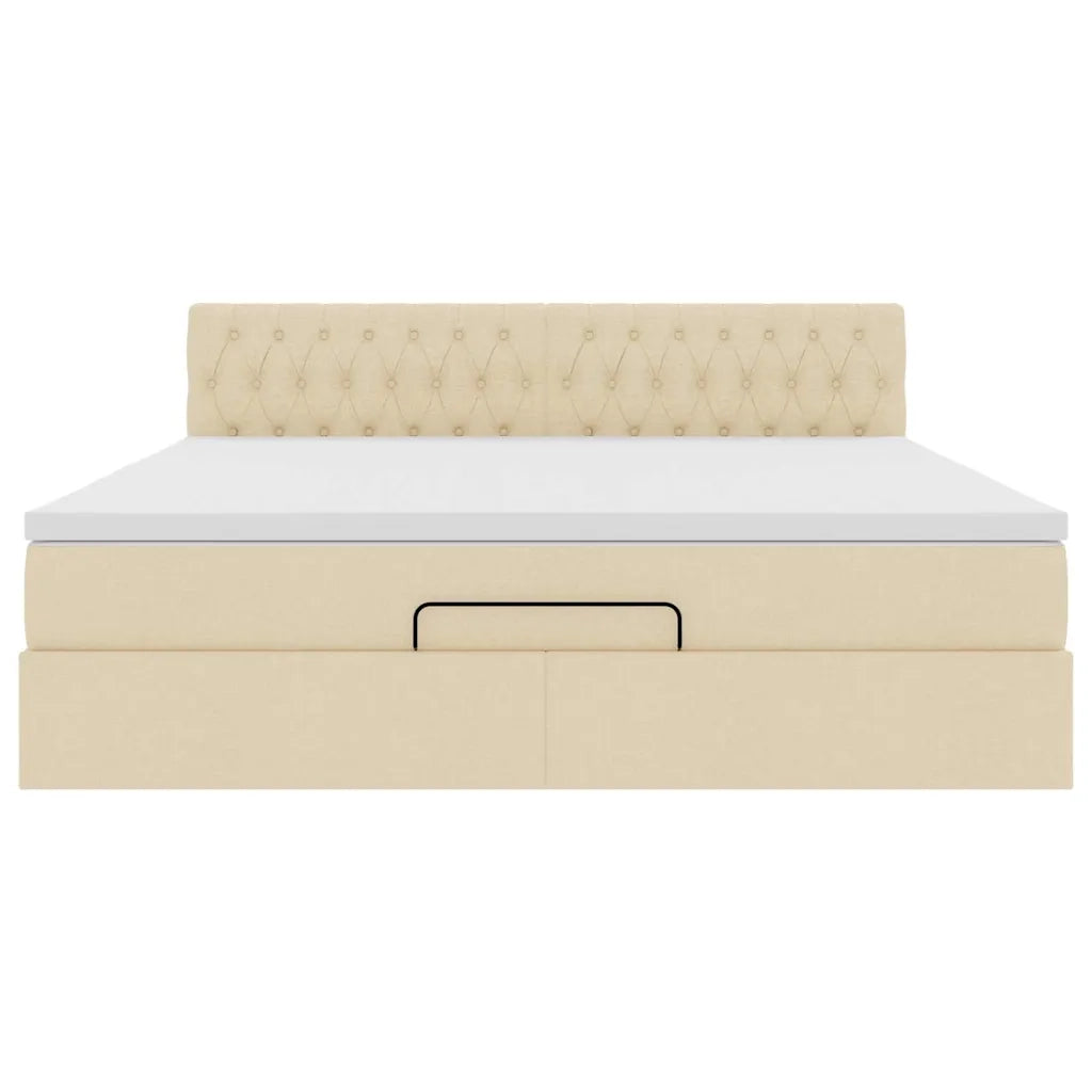 Struttura Letto Pouf con Materasso Crema 160x200 cm in Tessuto