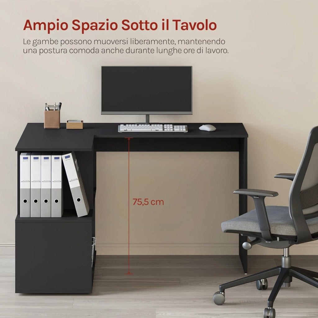 Scrivania Angolare, 120x100 cm Scrivania a Forma di L con Libreria, Nero, per Computer, Tavolo da Lavoro, Studio and Soggiorno