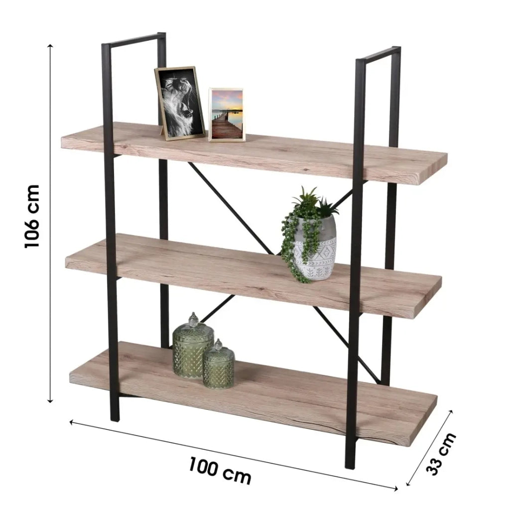 Piccola libreria aperta con 3 scaffali in legno collezione DARYL – Dimensioni 100x33x106 cm