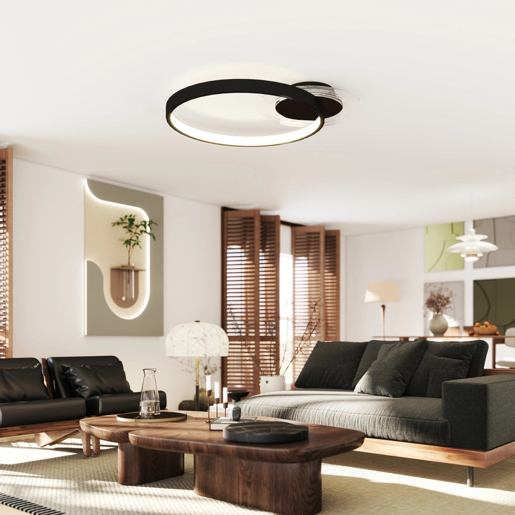 Plafoniera LED Moderna a 2 Anelli 50x40x 7,4 cm Potenza 30W in Alluminio e Acrilico Nero