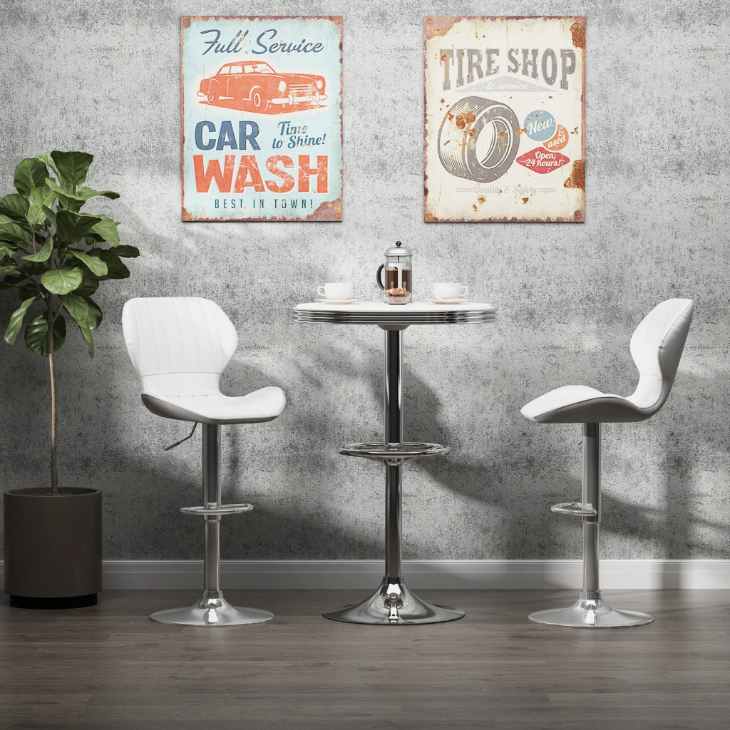 Set 2 Sgabelli Alti Girevoli ¨C Xylo ¨C Schienale Ecopelle Bianco Struttura Metallo 47x51,5x92-114cm