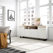 Credenza, Mobile, Cucina, 200x87x35cm, 4 Porte, Design industriale, Bianco e Rovere soft