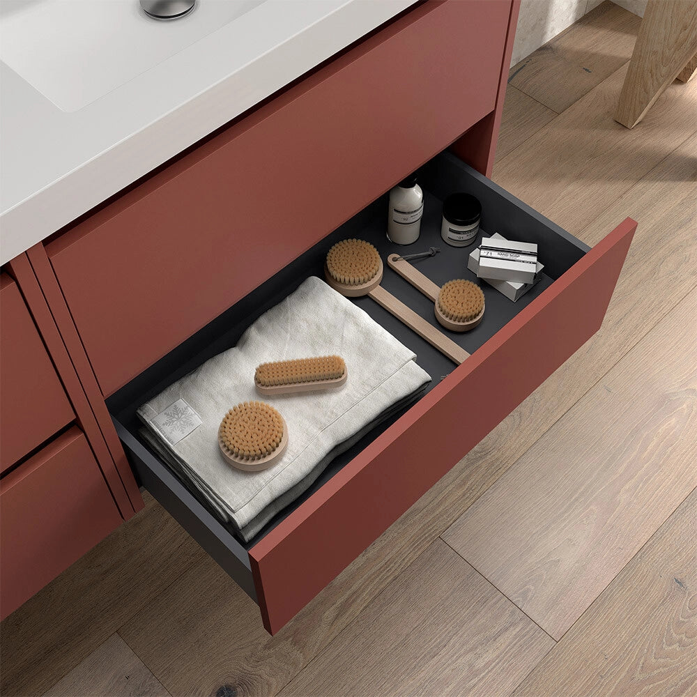 Mobile bagno sospeso 70 cm rosso satinato con lavabo ad incasso Gaya
