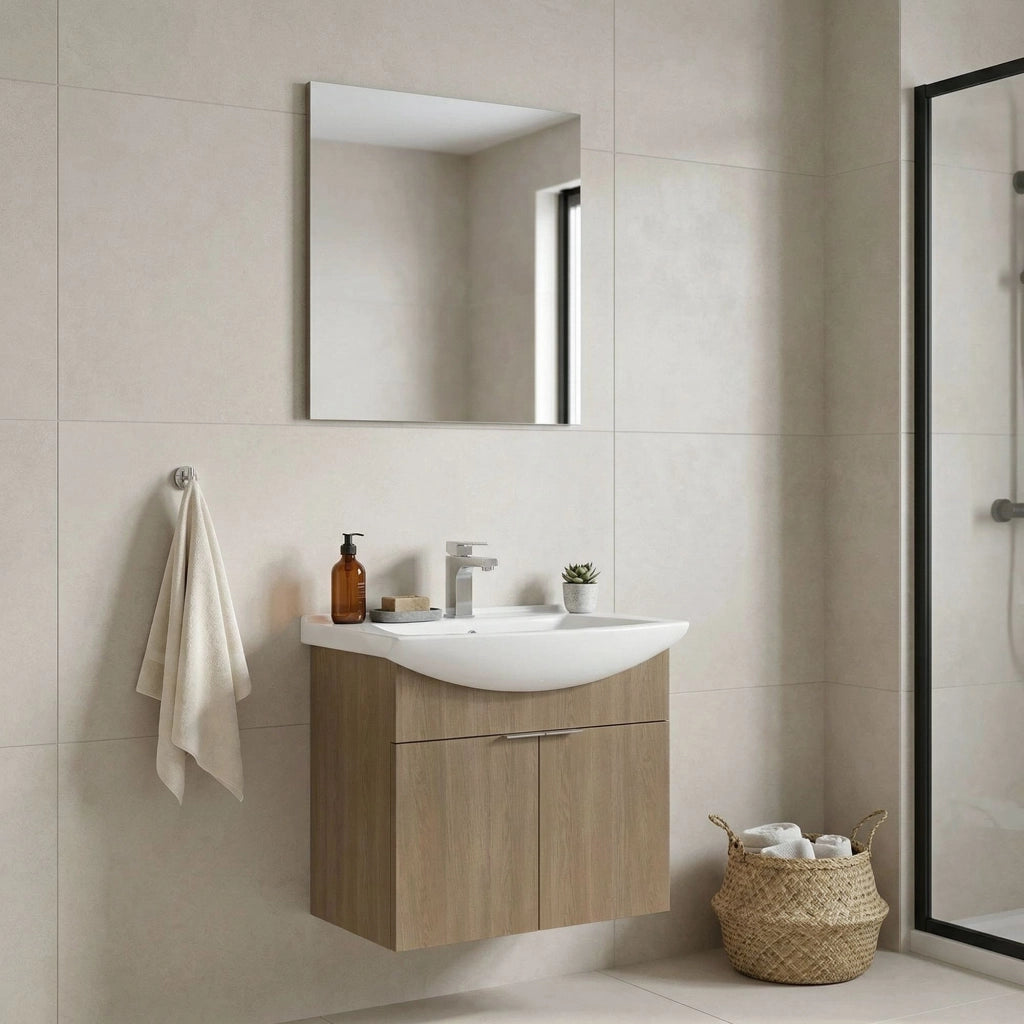 Set mobile lavabo con specchio (2 pezzi) "Purus 65" - 65 x 50 x 58 cm - Rovere