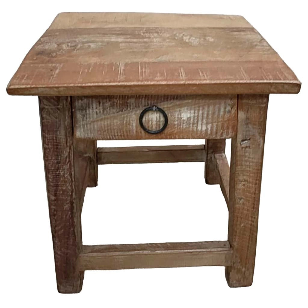 Sgabello con cassetto in legno con finitura artigianale marrone 25x25x29 h cm
