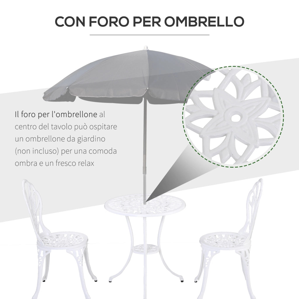 Set da Giardino 3 Pezzi in Alluminio con Sedie e Tavolino ¨C Zephmum ¨C Bianco