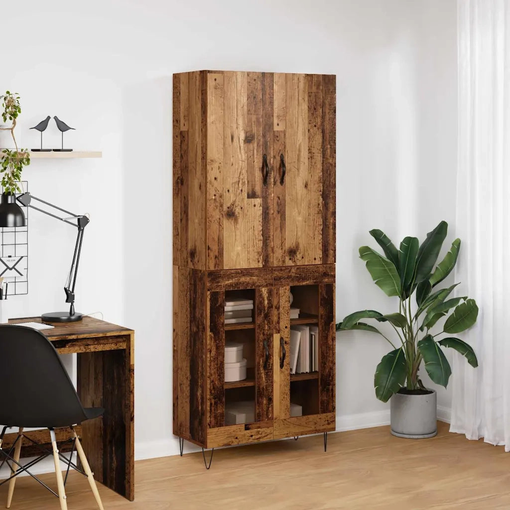 Credenza 2 pcs Legno vecchio Legno ingegnerizzato e vetro