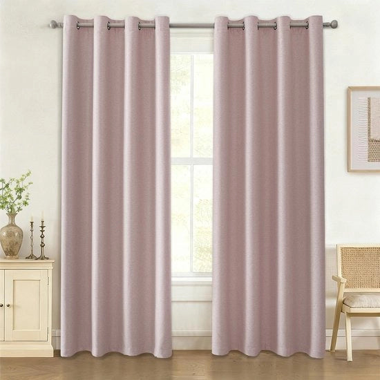 Tende a termoisolamento - Tenda di oscuramento isolante 140 x 280 cm - Isolante acustico - 2 pezzi - Rosa - Finitura in lino