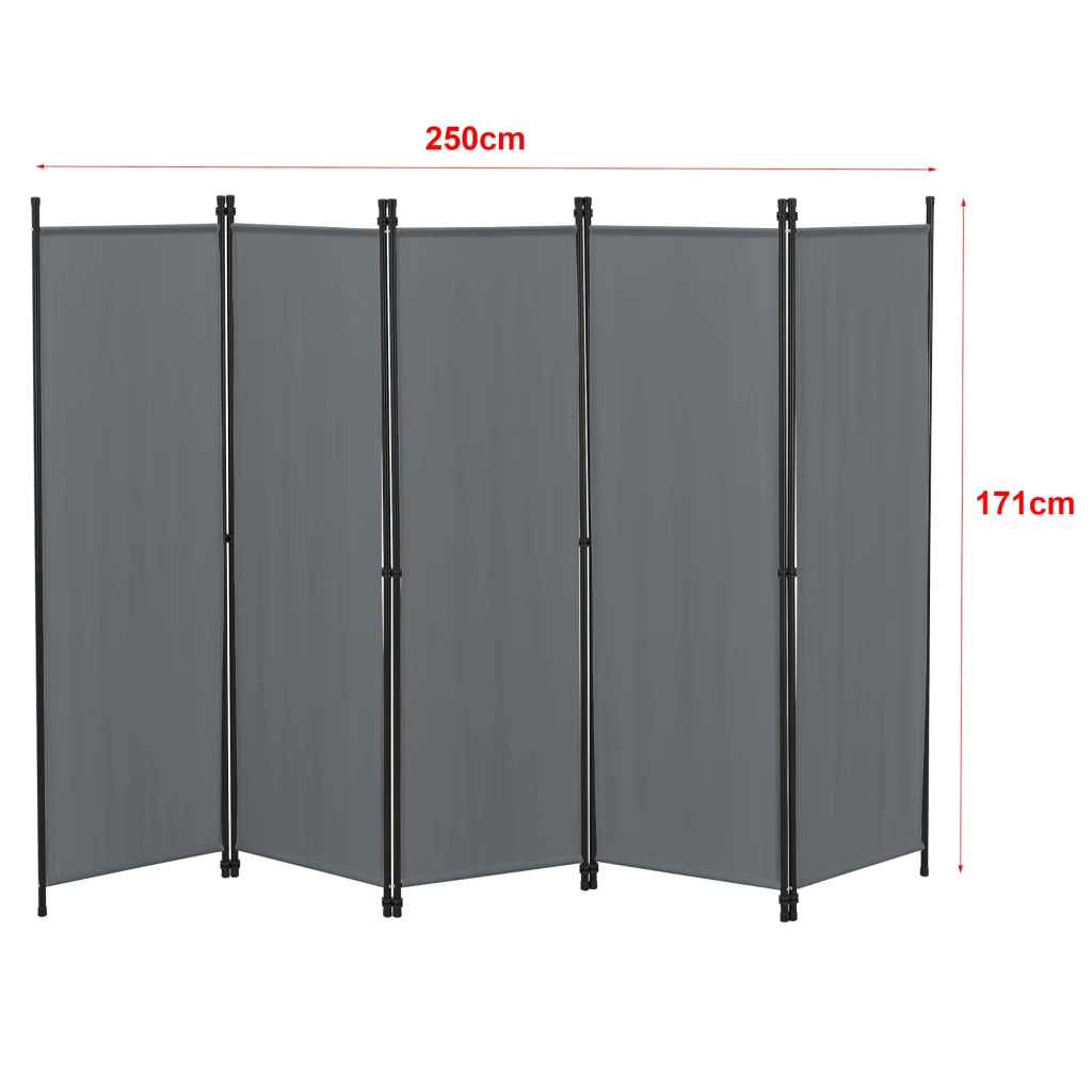 Schermo divisorio per la privacy a 5 pannelli 171 x 250 cm grigio scuro 03_0008064