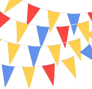 Vendita di Banderine da 30 metri con 64 Driehoekige Banderine - Rood Blauw Geel - per Esterno Decorazione di Giardino, Matrimonio e Festa di Compleanno