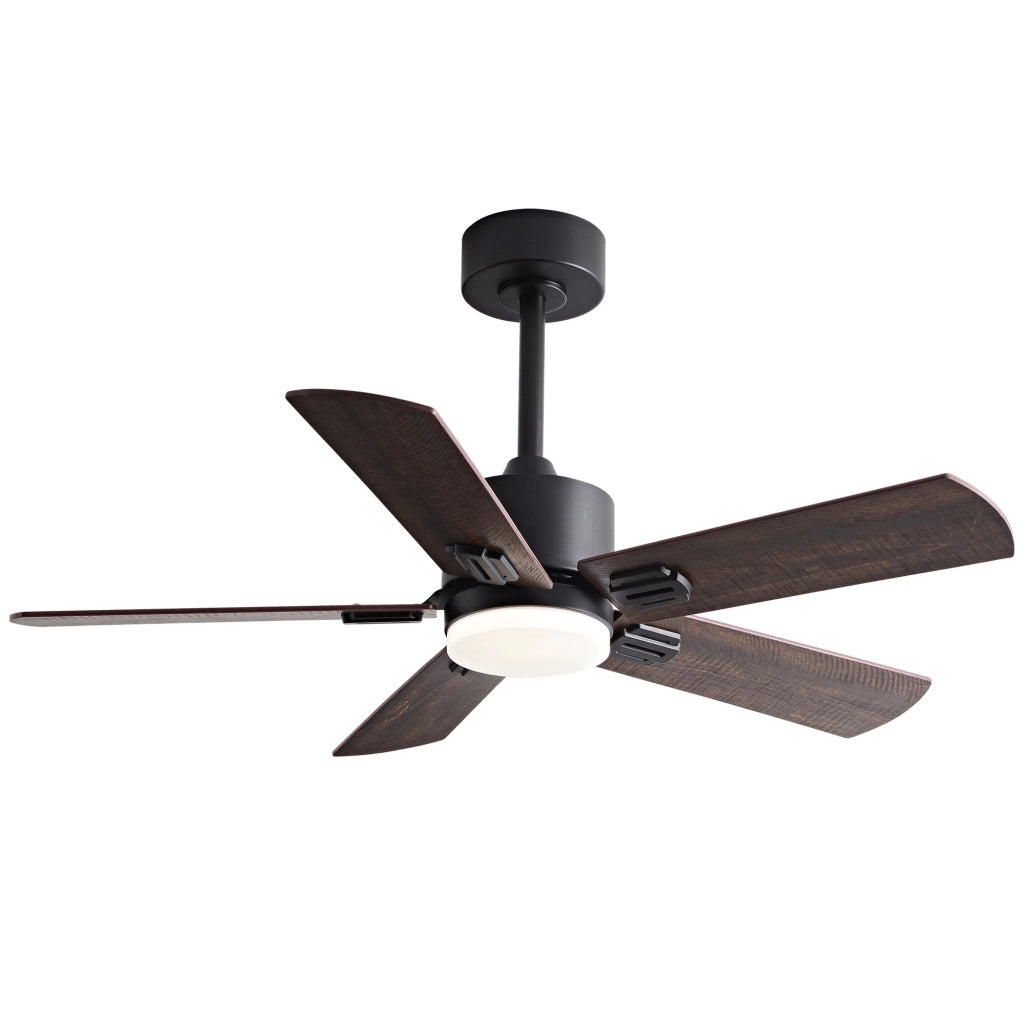 Ventilatore da soffitto con luce a 5 pale con telecomando, motore dc silenzioso, nero e noce scuro
