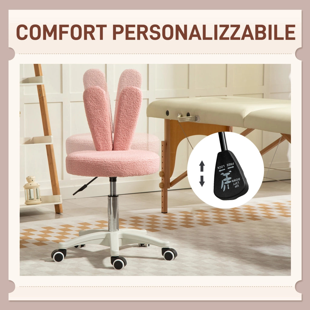 Sedia da Scrivania con Schienale a Orecchie ¨C zephmum ¨C Pile Teddy Rosa, 53x53x70-84 cm