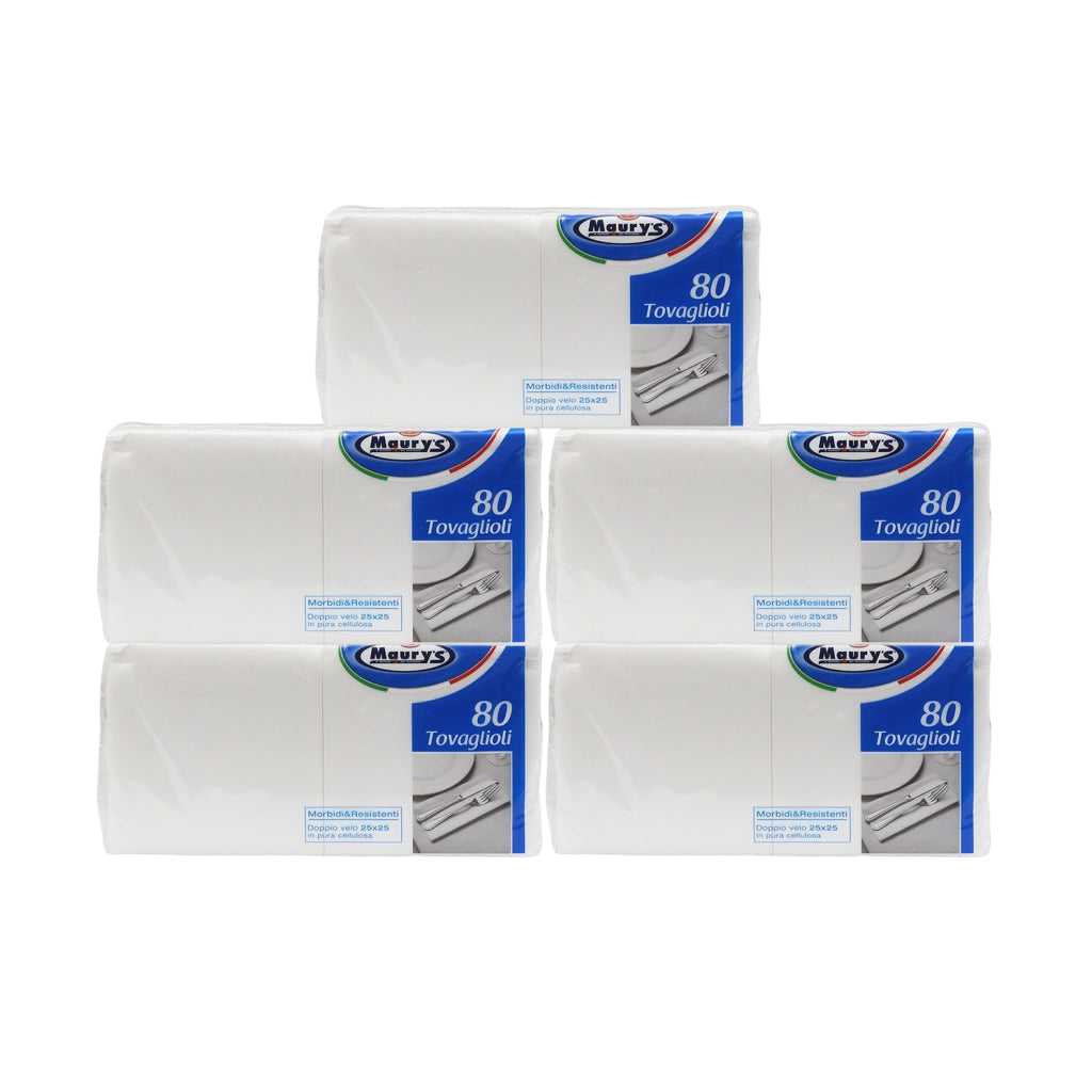 MAURY'S TOVAGLIOLI MORBIDI E RESISTENTI 400 PZ DOPPIO VELO 25 X 25 CM