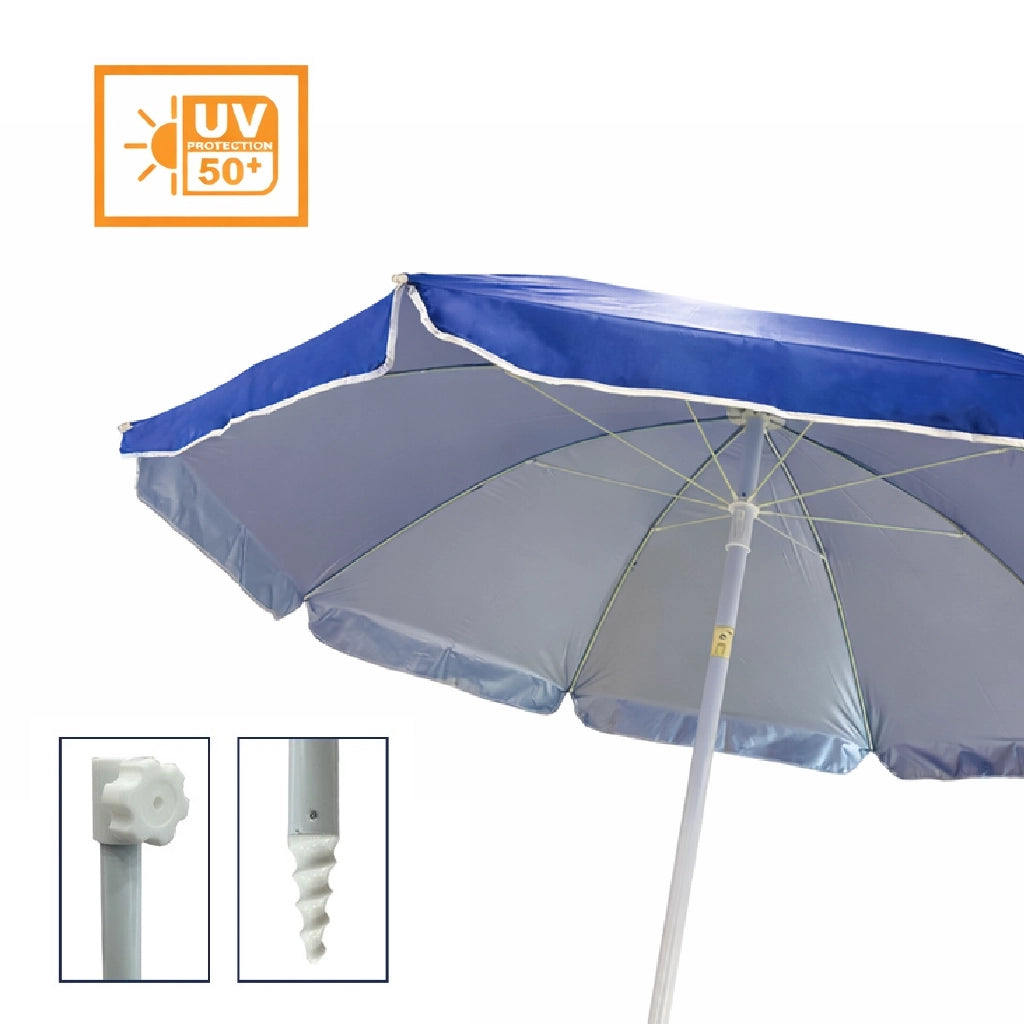 Ombrellone Mare 200 cm Antivento UV50+ con Snodo Palo Acciaio 8 Stecche Fibra