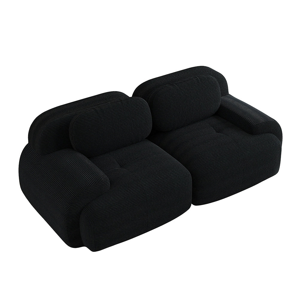 Divano 2 posti 82" in velluto costato - Xylo - Modulare, braccioli curvi, antiscivolo, imbottitura elastica, nero