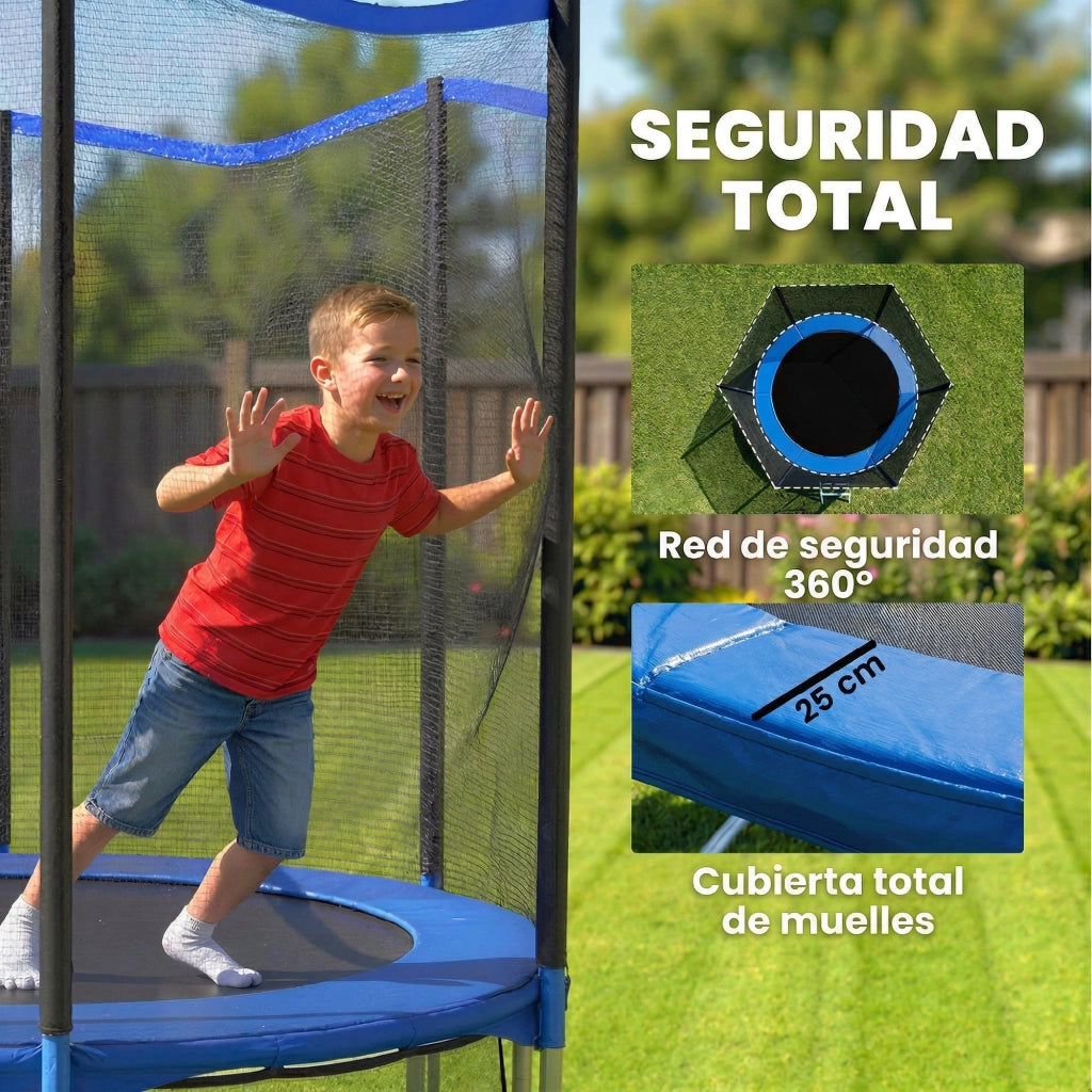 Trampolino Elastico Esterno 183 cm con Rete di Sicurezza e Scala ¨C Zephmum ¨C Blu