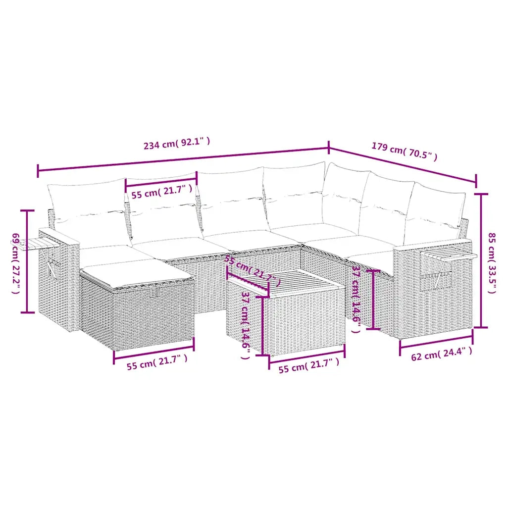 Set Divano da Giardino 8 pz con Cuscini Beige Misto Polyrattan