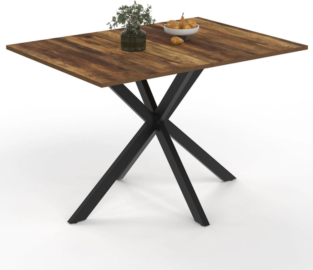 Tavolo da pranzo rettangolare ALIX per 6 persone con gamba a ragno nera e piano in legno scuro HAWKINS 110 cm