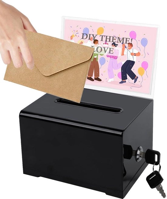 Scatola per Suggerimenti con Chiave - Acrilico - 16 x 12 x 10 cm - Donazioni/Note - Osservazione trasparente - Chiusura di Sicurezza - Robusto e Resistente ai Graffi - Scatola per Note