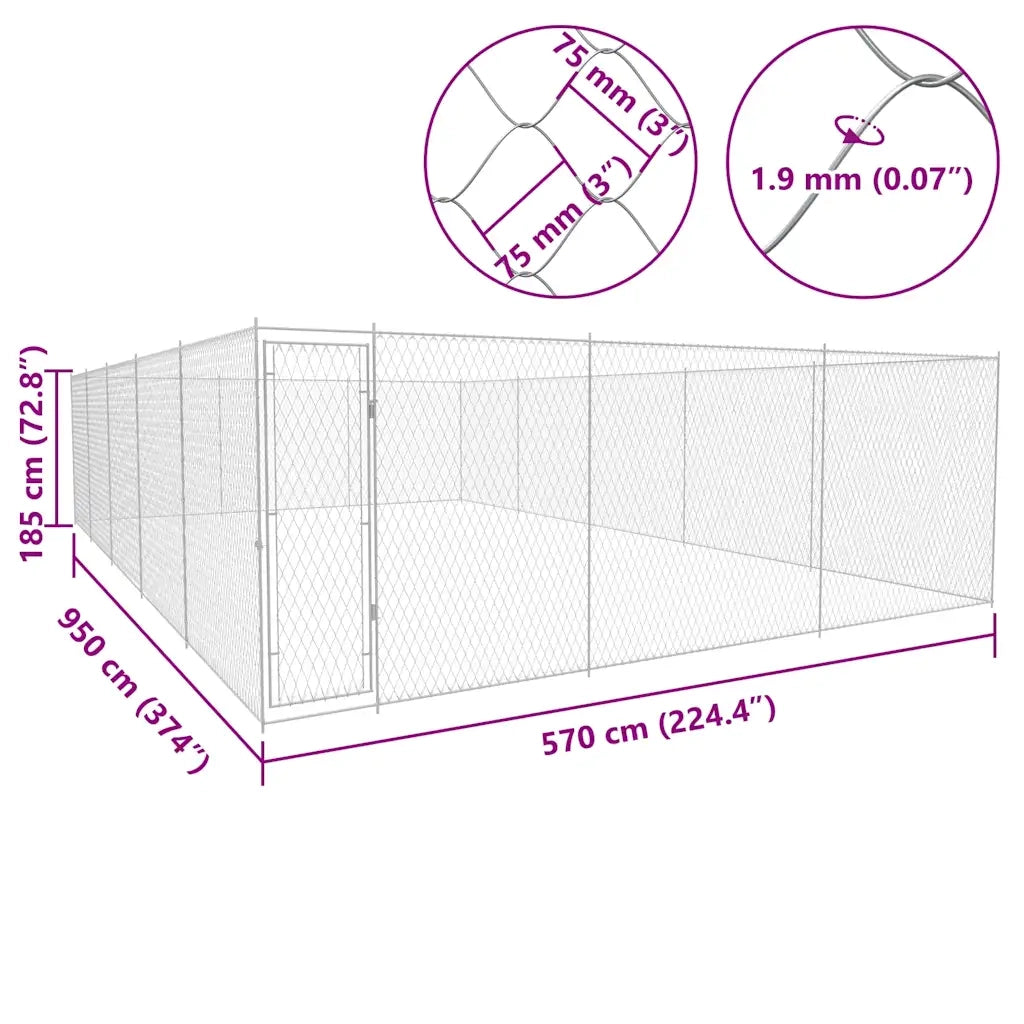 Canile da Esterno in Acciaio Zincato 950x570x185 cm 145036