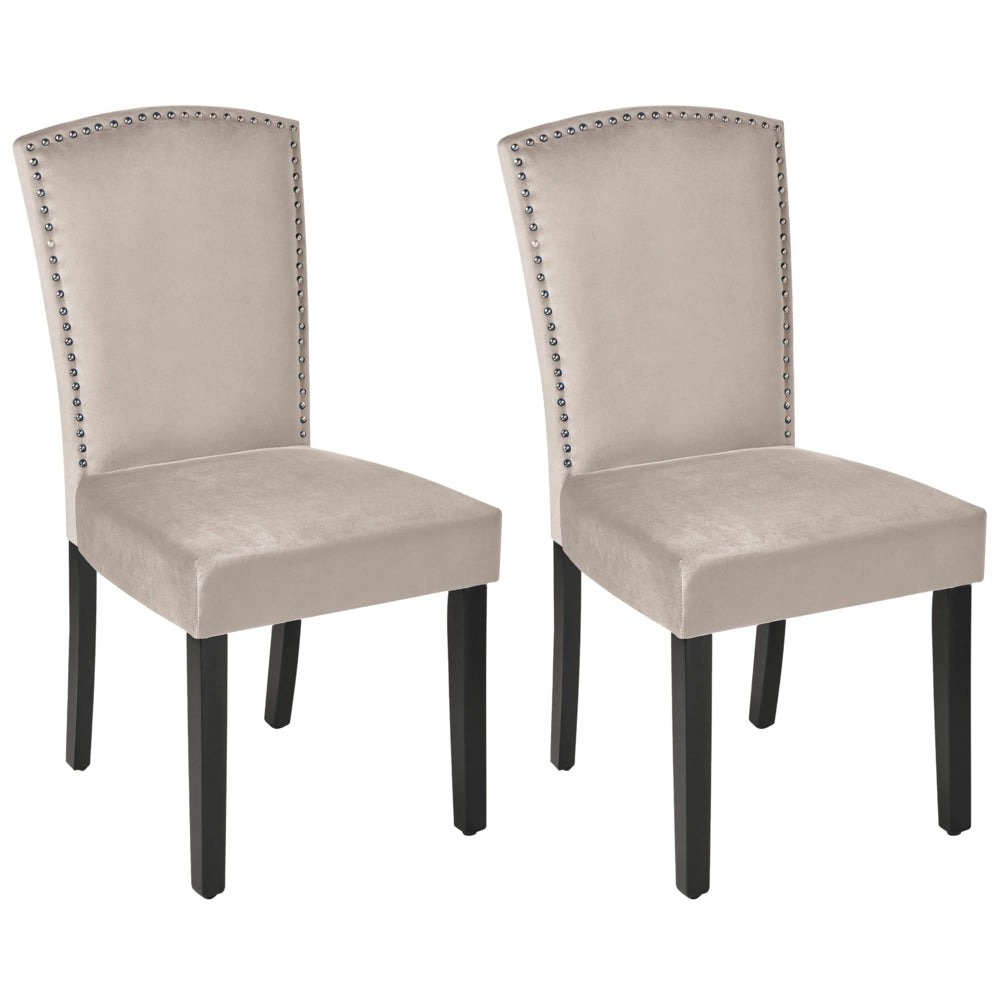 Set di 2 sedie da pranzo in velluto grigio con schienale alto design retrò con finiture in argento a forma di chiodo