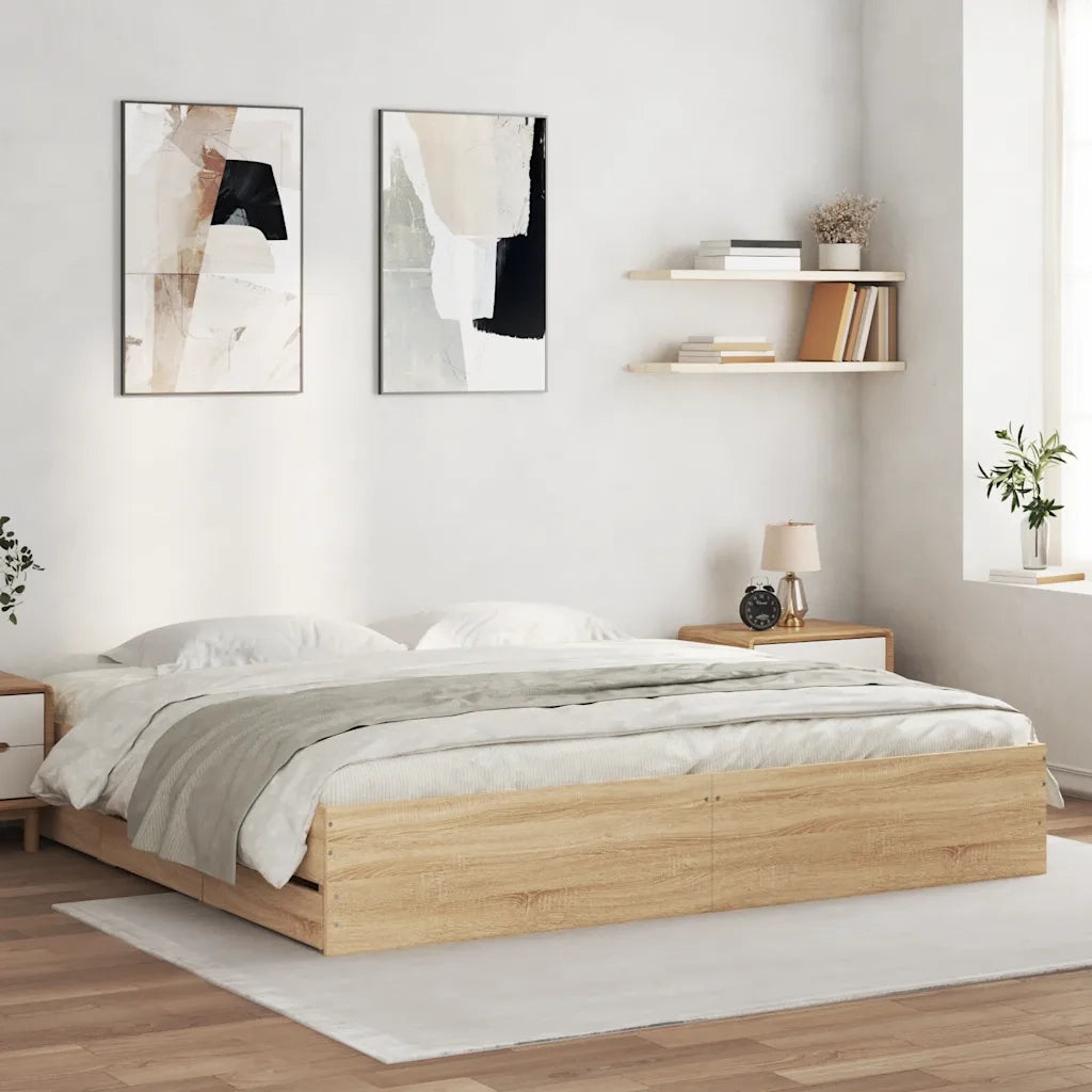 Letto matrimoniale | Letto per adulti | Giroletto Cassetti Rovere Sonoma 160x200 cm Legno Multistrato