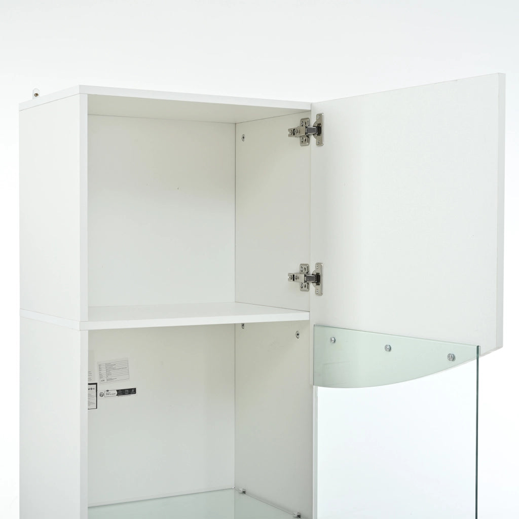Vetrina alta con 4 ripiani e LED per soggiorno in truciolare e vetro 35×50×165 cm bianco