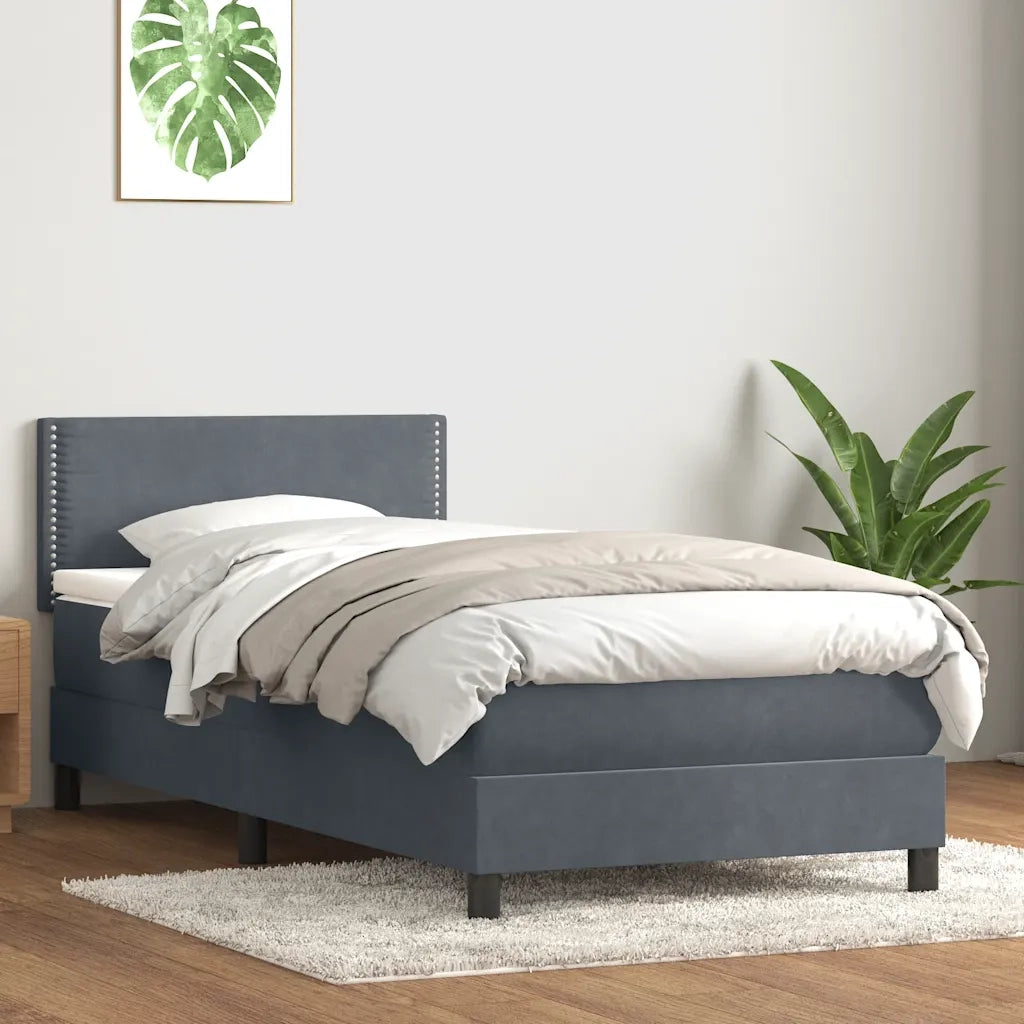 Letto a Molle con Materasso e LED Grigio Scuro 90x220 cm Velluto 3316816