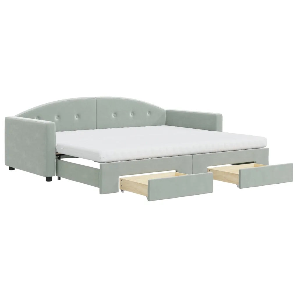 Divano Letto Estraibile Cassetti Grigio Chiaro 90x200cm Velluto 3197373