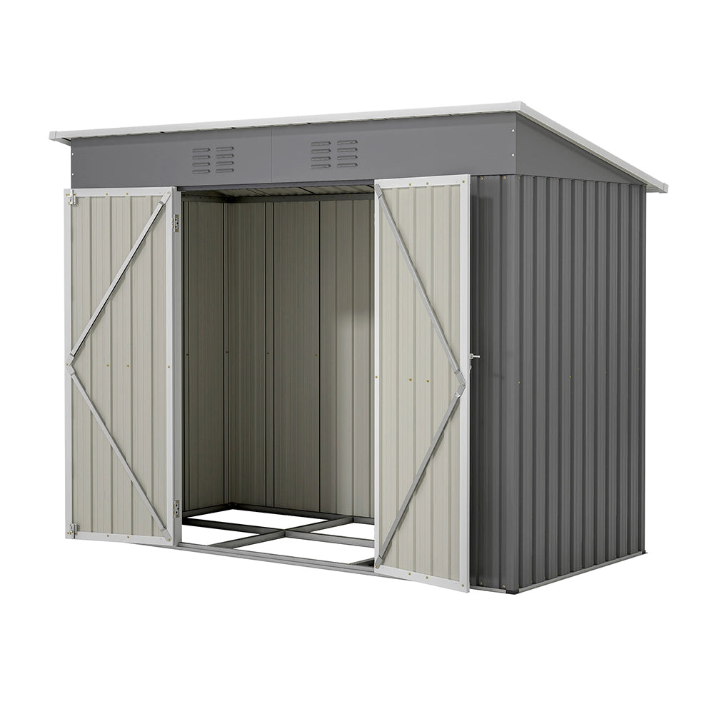 Capanno da giardino in metallo - Xylo - 8x4 FT - Grigio - Resistente alle intemperie senza pavimento