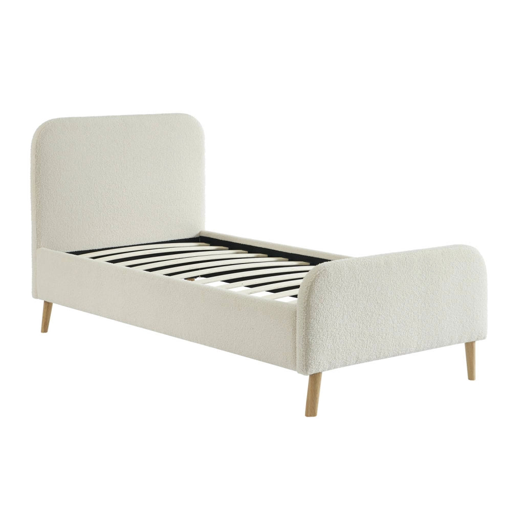 Letto con rete e testiera imbottita bouclé, 90x190cm, crema