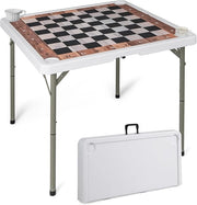 90 cm Tavolo da Scacchi Pieghevole, Tavolo Quadrato per Carte con Tappetino Rimovibile e 4 Portabicchieri, Tavolo da Gioco Portatile in Plastica con Manico per Feste Picnic Campeggio