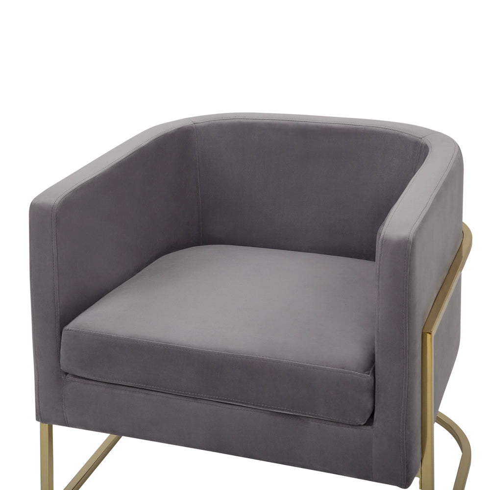 Poltrona Velluto Grigio Struttura In Metallo Dorato Con Schienale Tondo Stile Glam