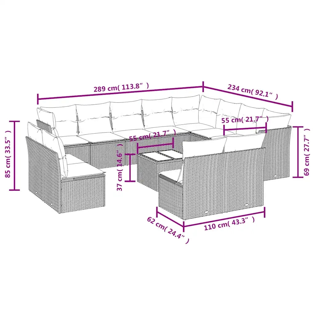 Set Divani da Giardino 13 pz con Cuscini Marrone in Polyrattan