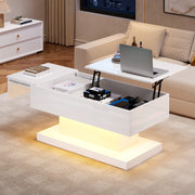 Tavolino elevabile con 1 piano scorrevole; spazio contenitore integrato e LED per soggiorno; 100 × 50 × 45 cm